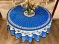 Nappe provençale, indiennes, centrée, fond bleu roi, ronde Ø 180 cm, 100% coton 