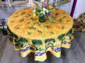 Nappe provençale, Oliviers, sur fond jaune vif, paille ou bleu, ronde Ø180 cm, 100% polyester anti-taches