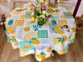 Nappe provençale patchwork Agrumes, citrons, sur fond blanc, ronde Ø 160 cm, 100% polyester anti-taches