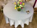 Nappe Eclats d'éventails stylisés, blanc, ronde Ø180 cm, 100% polyester anti-taches