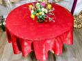 Nappe Constellations dorées, cercles et lignes, sur fond rouge ou blanc, ronde Ø180 cm, 100% polyester anti-taches