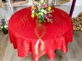 Nappe Ondes de lumière, lignes dorées, sur fond blanc ou rouge, ronde Ø180 cm, 100% polyester anti-taches