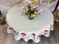 Nappe Fleurie, coquelicots, bleuets, blé, fond beige marbré, centrée, ronde Ø165 cm, polycoton Jacquard