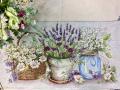 Housse de coussin, Jardin d'été, panier, pots de fleurs, rectangulaire 40x70cm, polycoton jacquard