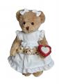 Copie de Peluche oursonne et ses bébés, robe blanche en dentelles, 30 cm, polyester
