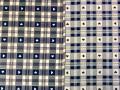 Nappe Ecossais carreaux et c�urs, rouge ou bleu, rectangulaire, polycoton jacquard r&eacute;versible