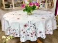 Nappe proven&ccedil;ale, pavots roses et blancs, sur fond l&eacute;g&egrave;rement marbr&eacute;, ronde &Oslash;160 cm, 100% polyester anti-taches