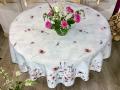 Nappe proven&ccedil;ale, pavots roses et blancs, sur fond l&eacute;g&egrave;rement marbr&eacute;, ronde &Oslash;160 cm, 100% polyester anti-taches