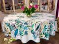 Nappe Ginkgo vert ou bordeaux, feuillage, fond blanc, ronde &Oslash;160 cm, 100% polyester anti-taches