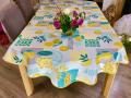 Nappe proven&ccedil;ale patchwork Agrumes, citrons, sur fond blanc, ovale 150x240 cm, 100% polyester anti-taches