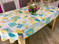 Nappe proven&ccedil;ale patchwork Agrumes, citrons, sur fond blanc, ovale 150x240 cm, 100% polyester anti-taches