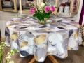 Nappe Abanicos, feuillage, dor&eacute;, blanc, gris, noir, ronde &Oslash;160 cm, 100% polyester anti-taches