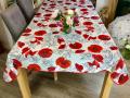Nappe proven&ccedil;ale Pavots rouges, fond blanc, rectangulaire 150x240 cm, 100% polyester anti-taches