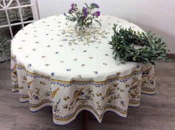 Nappe provençale ronde centrée Moustiers, Ø180 cm, 100% coton ou coton enduit anti-taches