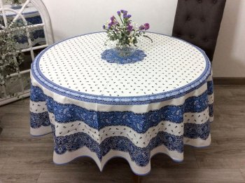 Nappe provençale Tradition Bouquets de fleurs, centrée à effet marbré, ronde Ø 180 cm, 100% coton