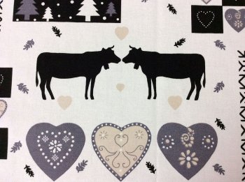 Nappe Vaches anthracite sur fond blanc, carrée 80x80 cm, 100% coton panama