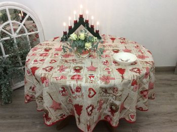 Nappe Oursons blancs et Père Noël, ronde Ø 180 cm, polycoton