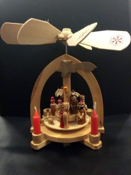Pyramide crèche de Noël, bois naturel, 21x16x14 cm