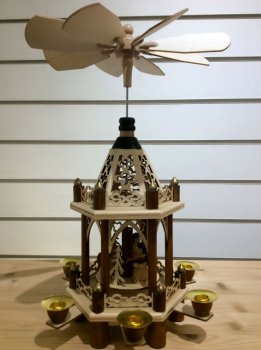 Pyramide de Noël Anges musiciens, bois naturel, 32x22x22 cm