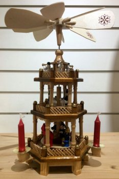 Pyramide de Noël 3 étages petit, bois naturel, 35x18x16 cm