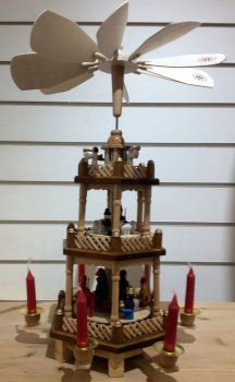 Pyramide de Noël 3 étages grand, bois naturel, 45x23x26 cm