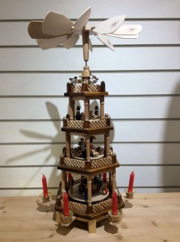 Pyramide de Noël 4 étages, bois naturel, 55x26x28 cm