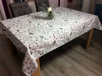 Nappe de Noël, sapins et flocons noirs, rectangulaire, polycoton jacquard