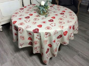 Nappe Coeurs et cigognes d’Alsace, carrée, polycoton, 200x200 cm et 85x85 cm