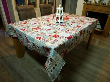 Nappe d’hiver, Patch Bonhommes de neige et moufles, rectangulaire et carrée, polycoton jacquard