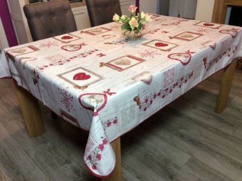 Nappe d'hiver, Coeurs, cerfs et glands, effet lambris, rectangulaire, 150x240 cm, 100% polyester anti-taches
