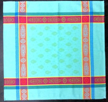Serviette Vaucluse, turquoise réversible, carrée 50x50 cm, 100% coton Jacquard traité Téflon, déperlant et anti-taches