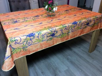 Nappe provençale Glycine orange, bleu ou jaune, rectangulaire, 100% polyester anti-taches