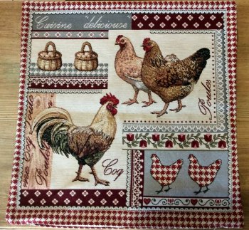 Housse de coussin, Coq et poules (sur les deux faces), carrée, polycoton, 45x45 cm