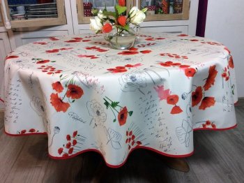 Nappe provençale Coquelicots, rose ou rouge, ronde Ø 160 cm, 100% polyester anti-taches