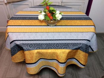 Nappe Variations de losanges, jaune, rose et bleu, ronde Ø160 cm, 100% polyester anti-taches