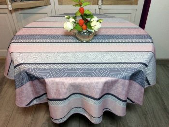 Nappe Variations de losanges, rose ou bleu, ronde Ø160 cm, 100% polyester anti-taches