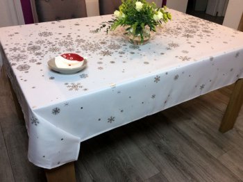 Tissu - Blanc Anti Taches 100% Polyester 350x150cm Infroissable Nappe de Noel Blanche Père Noel rectangulaire Rectangulaire