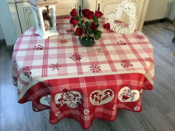 Nappe Riquewihr à carreaux rouge-framboise, ronde Ø 160 cm, 100% coton ou coton enduit anti-taches