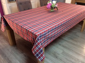 Nappe Kelsch rouge-bleu-écru, carreaux, rectangulaire, 100% coton tissé