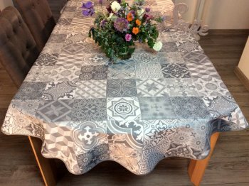 Nappe Azulejos, gris, ovale 150x240 cm, 100% polyester anti-taches