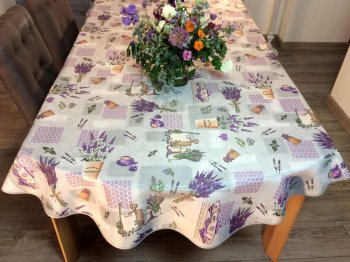 Nappe Pot de Lavande, gris, ovale, linéaire, 150x240 cm, 100% polyester anti-taches