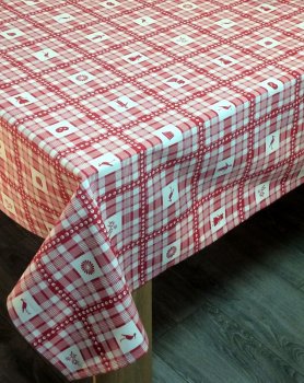 Nappe Ribeauvillé, rouge, carrée 160x160 cm, 100% coton Jacquard