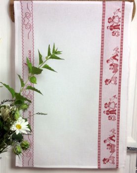 Torchon Famille alsacienne, rouge ou bleu, rectangulaire, 50x75 cm, 100% coton nid d’abeille