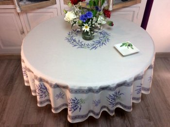 Nappe provençale Valensole, Lavande, écru ou beige, centrée, ronde Ø 180 cm, 100% coton