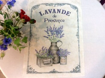 Torchon provençal, Lavande de Provence, fond écru, rectangulaire 50x70 cm, 100% coton jacquard