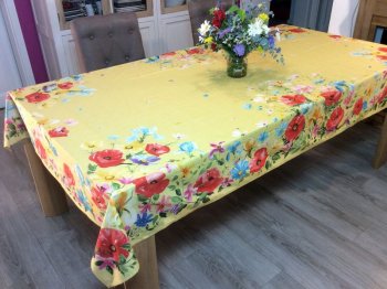 Nappe provençale Coquelicots et fleurs, écru ou jaune, rectangulaire, 100% coton