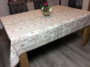 Nappe provençale Cigales olives beige, jaune ou bleu, rectangulaire, 100% polyester anti-taches