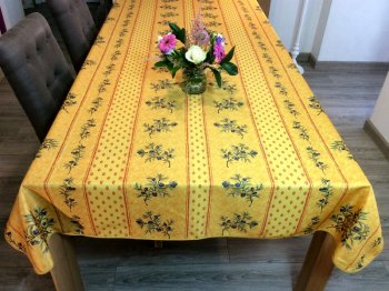 Nappe provençale, rameaux d'olives, jaune ou beige, rectangulaire, 100% polyester anti-taches