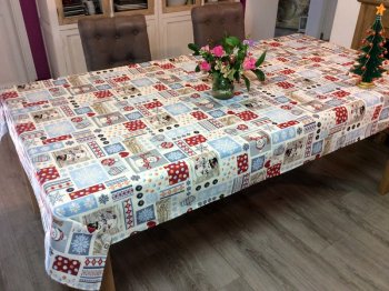 Nappe d'hiver, Patchwork Bonhommes de neige et moufles, rectangulaire, polycoton jacquard