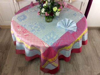 Nappe Ribeauvillé, bleu, carrée, 160x160 cm, 100% coton Jacquard traité Téflon, déperlant et anti-taches